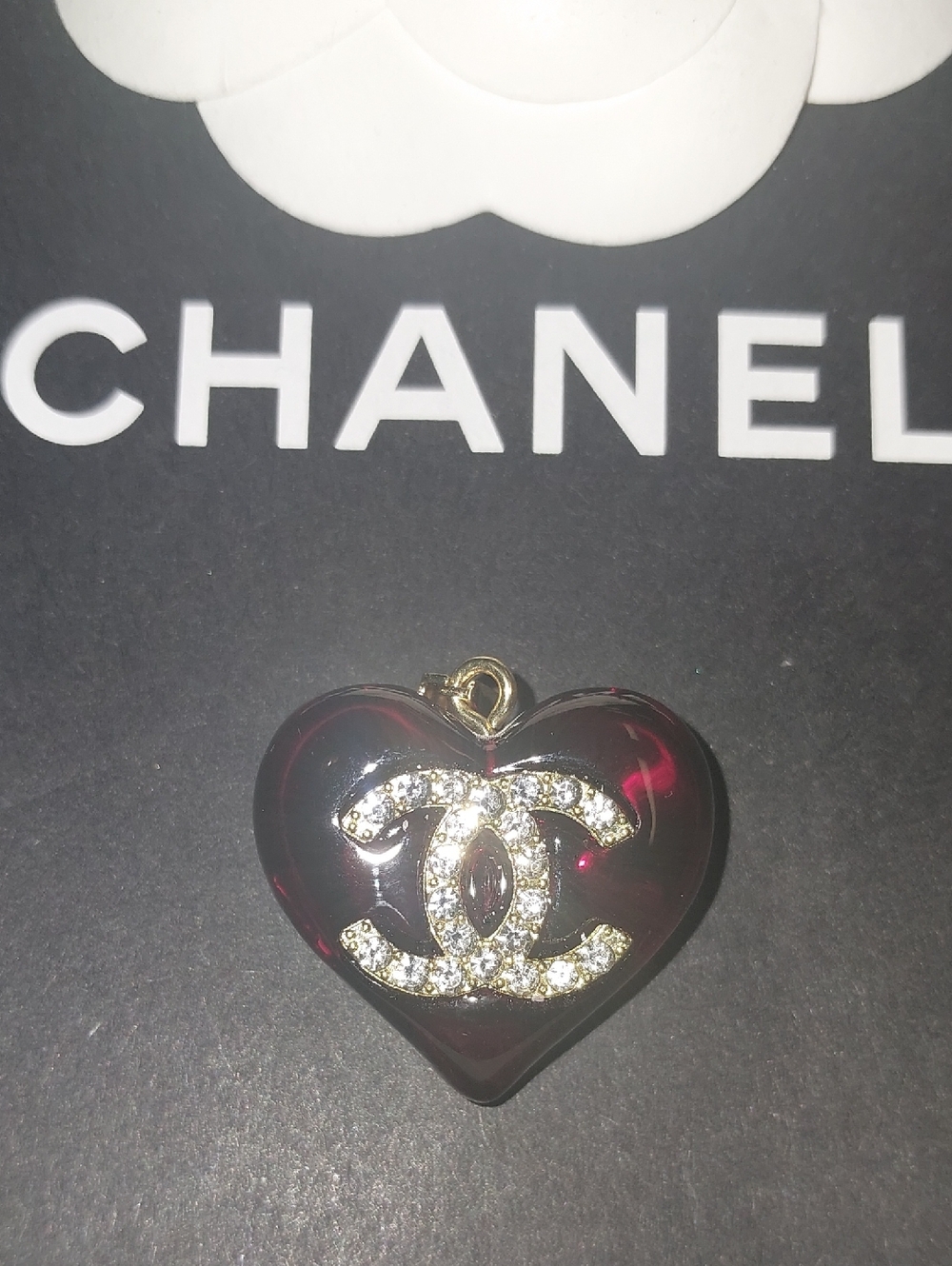 CC Burgundy Heart Pendant with Crystal Emblem